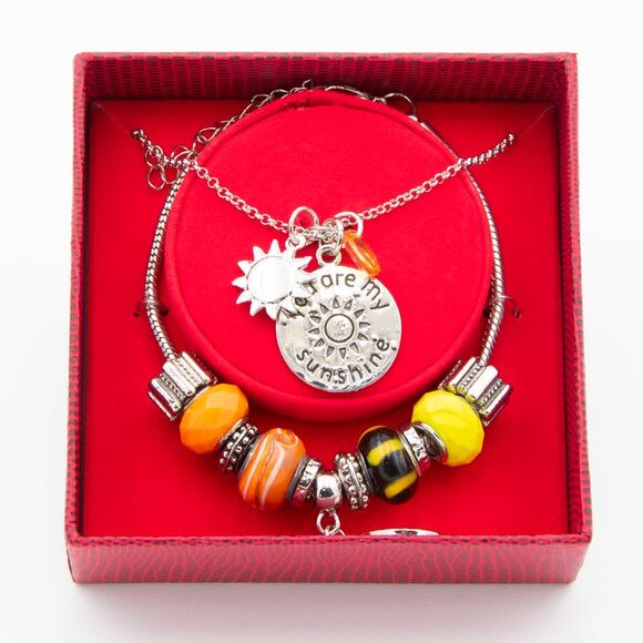 Glam & Glow "You Are My Sunshine" Charm Bracelet and Necklace Set - Picture 7 of 8